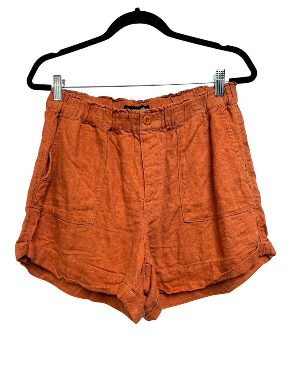 Blank NYC Linen Blend Patch Pocket Elastic Waist Summer Shorts Size M Terracotta